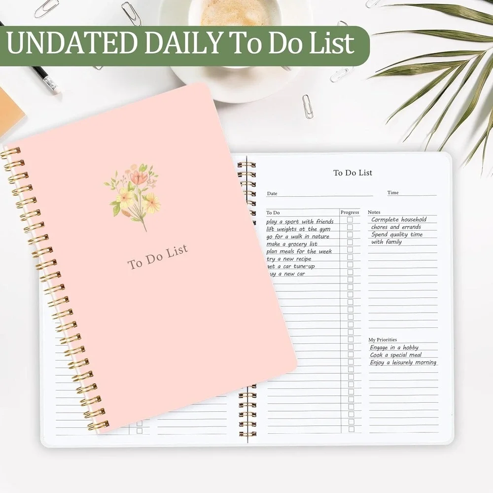 Undated Daily Planner 5.8x8‎ – To-Do Notebook w/ Priorities & Notes (4-pack)